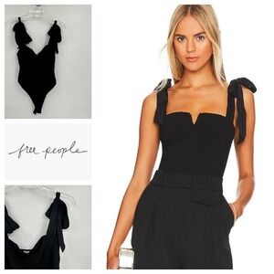 Free People‎ Black Lola Tie Shoulder Sweetheart Neckline Thong Bodysuit Women's